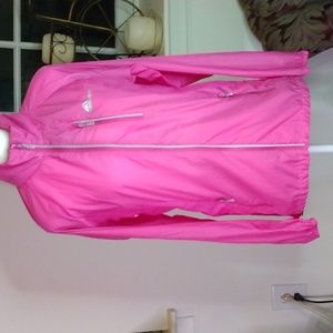 Campeak hot pink windbreaker, pockets,  sized XL, hood, check inches. EUC